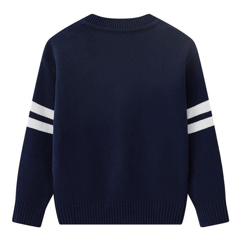 V-neck Embroidered Medium and Large Children's Knitted Cardigan Long-sleeved Jacket Spring and Autumn Cotton Boys and Girls Knitted Cardigan