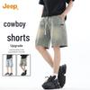 Jeep Men's Washed Denim Loose Straight Fit Knee-Length Shorts