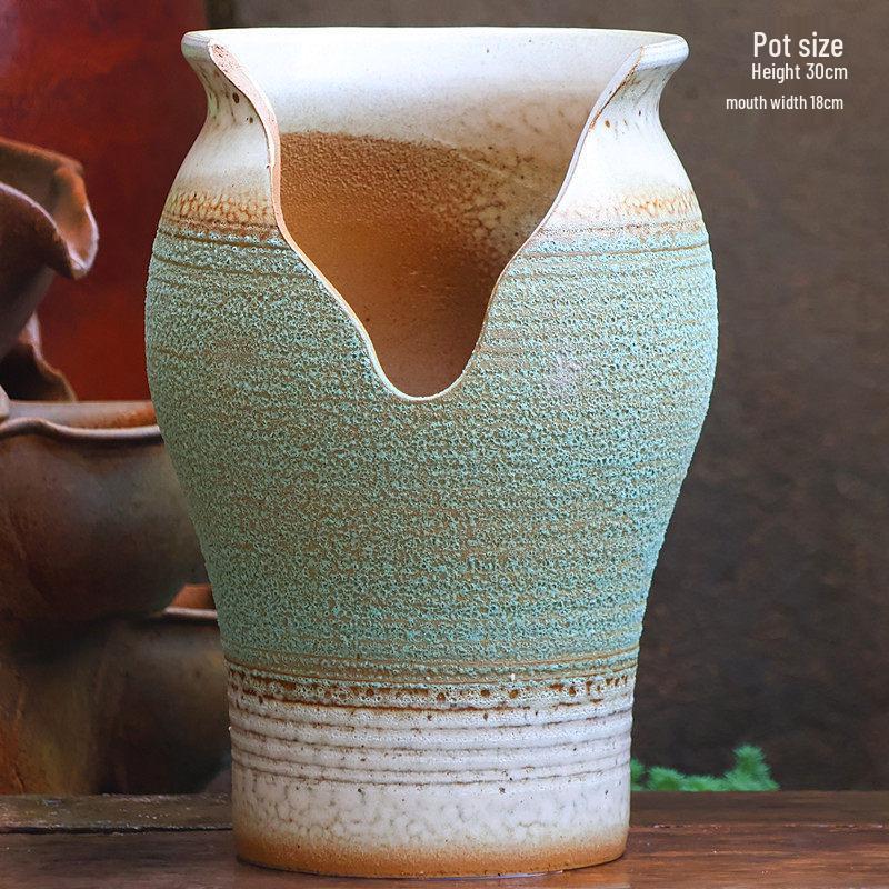 Handmade Double Ear Ceramic Succulent Flower Pot with Cutouts