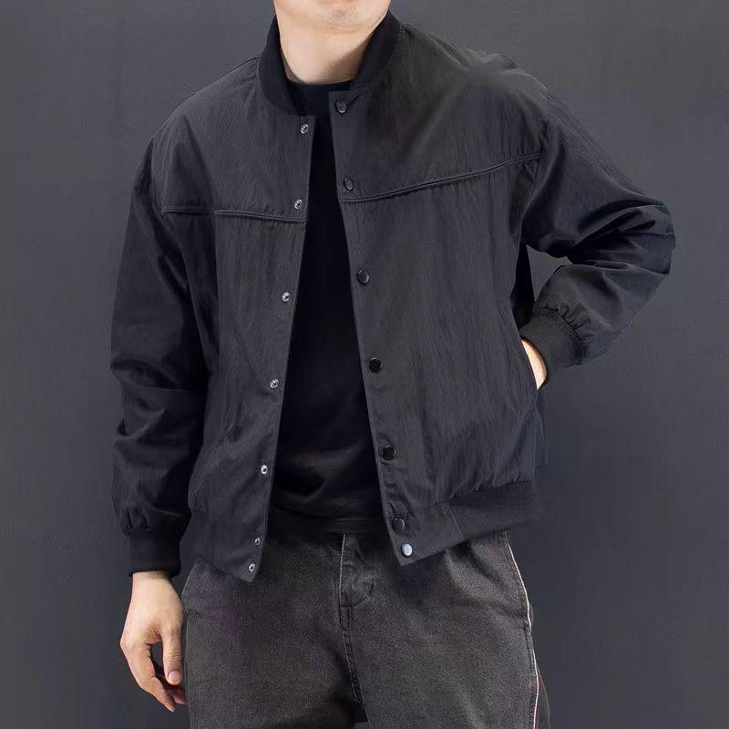 Men's Trendy Japanese Retro Black Baseball Windbreaker with Stand Collar: Spring/Autumn Stylish Casual Jacket