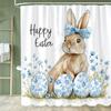 Paaseieren Douchegordijn, Schattig Konijn Bedrukt Badkamer Decoratief Douchegordijn, Stof Huis Gordijn met Haken