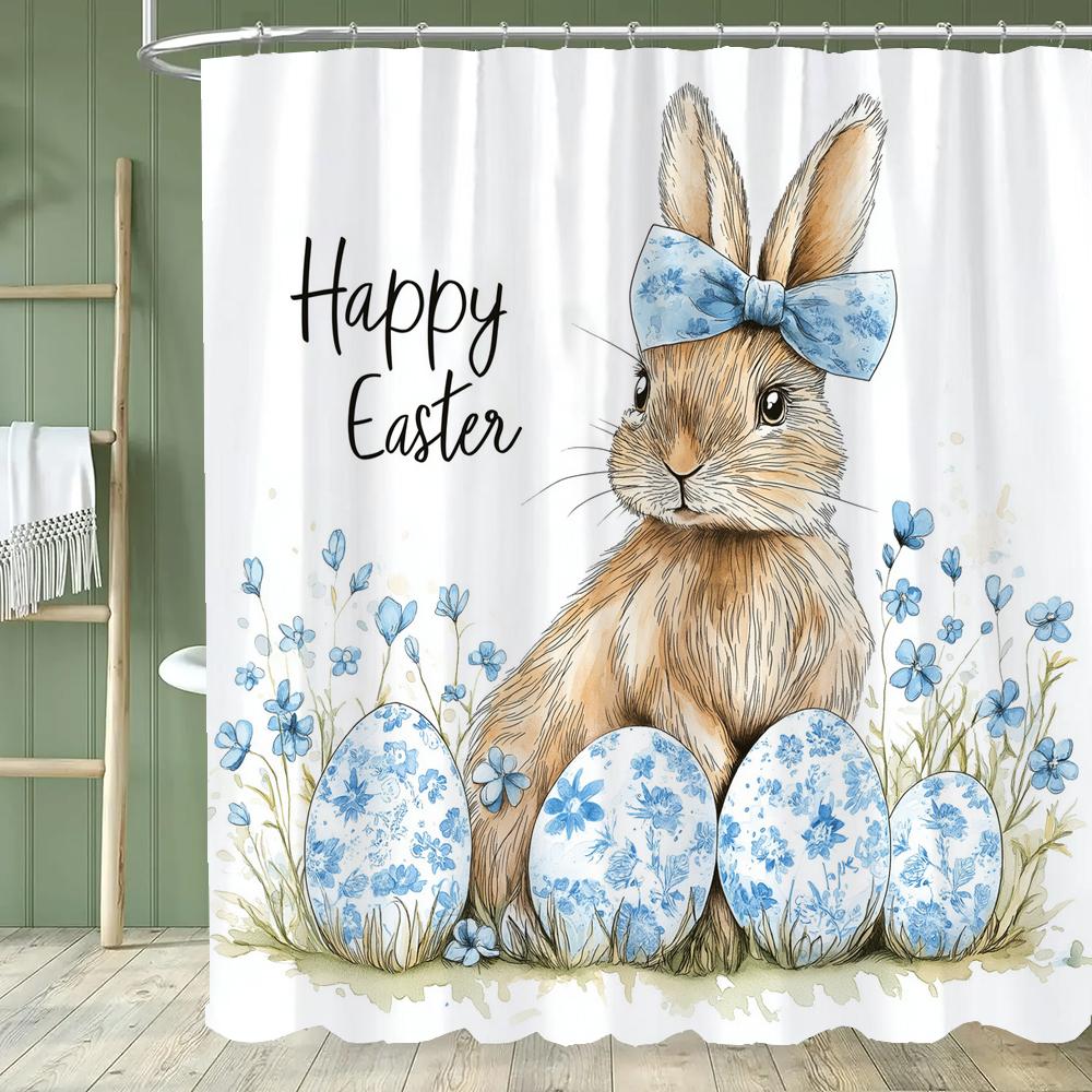 Paaseieren Douchegordijn, Schattig Konijn Bedrukt Badkamer Decoratief Douchegordijn, Stof Huis Gordijn met Haken