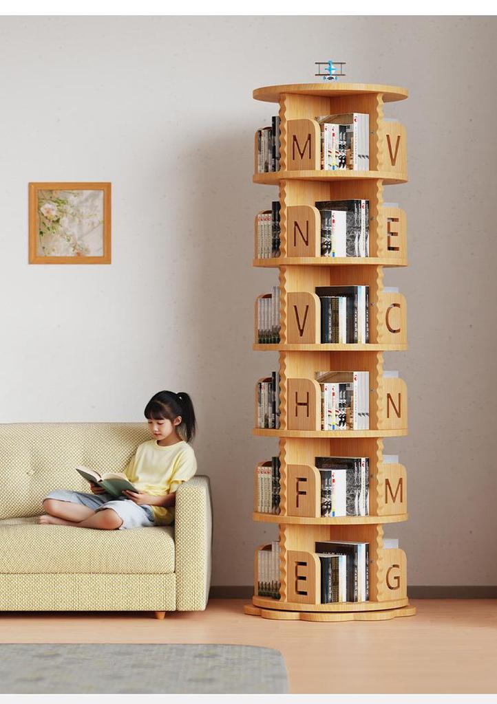 Solid Wood Rotating Bookshelf: Children's Picture Book and Toy Storage Rack
