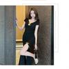 Improved Cheongsam Split-ended Long Dress Low-cut and Thin Foot Sauna Sexy Dress Work Dress