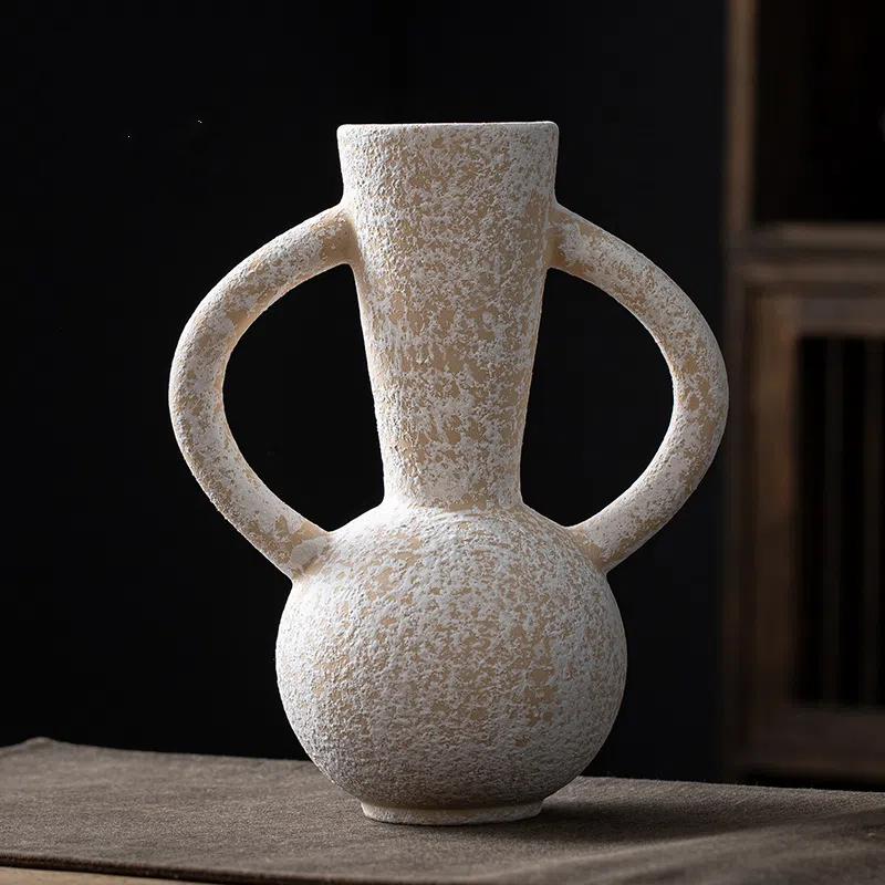 Wazon z gliny ceramicznej w stylu vintage, ręcznie robiony, nostalgiczny dekor do salonu, szafki TV, stolika do herbaty, aranżacja kwiatowa, element dekoracyjny
