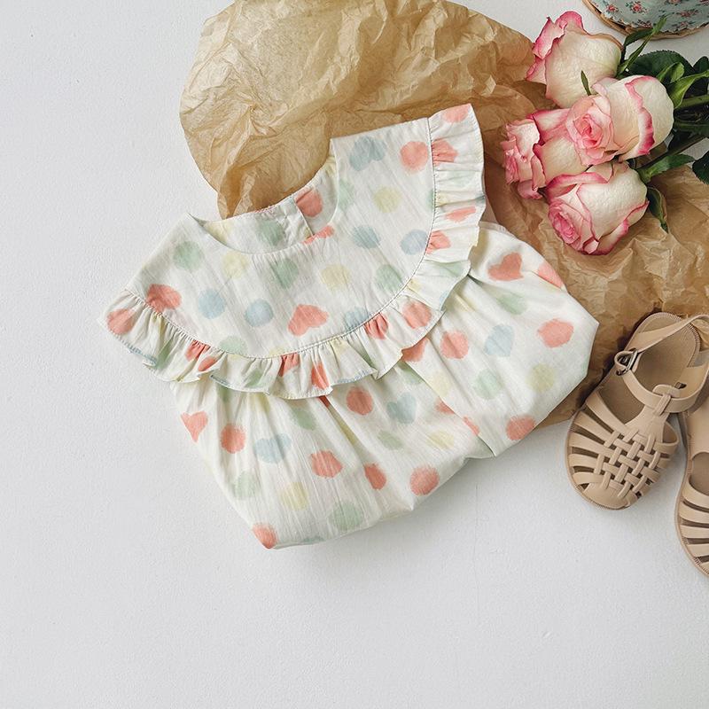 2026 Summer Girls' Colorful Polka Dot Dress with Korean Style Ruffle Collar