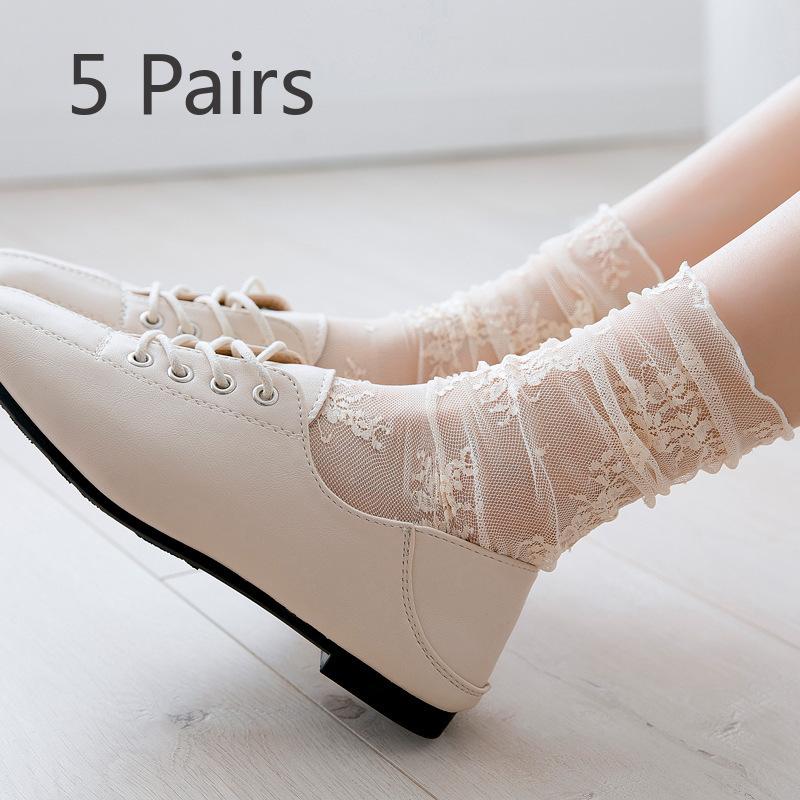 

5 Pairs Peachy Stockings Women s Summer Lightweight Trendy Style with Small Leather Shoes, Mid-Calf Lace-Up Stockings, Summer Socks 5 pairs бежевий