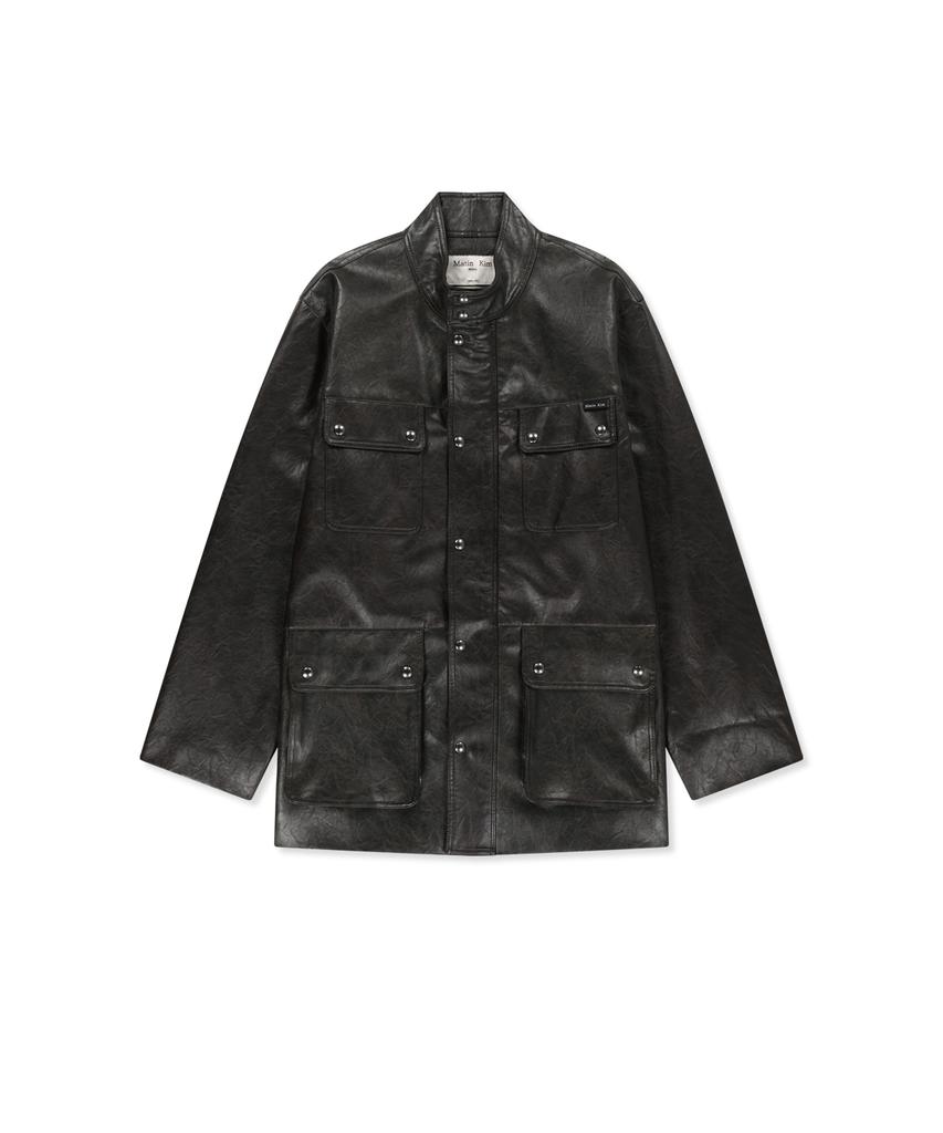 MATIN KIM Faux Leather Safari Jacket In Brown