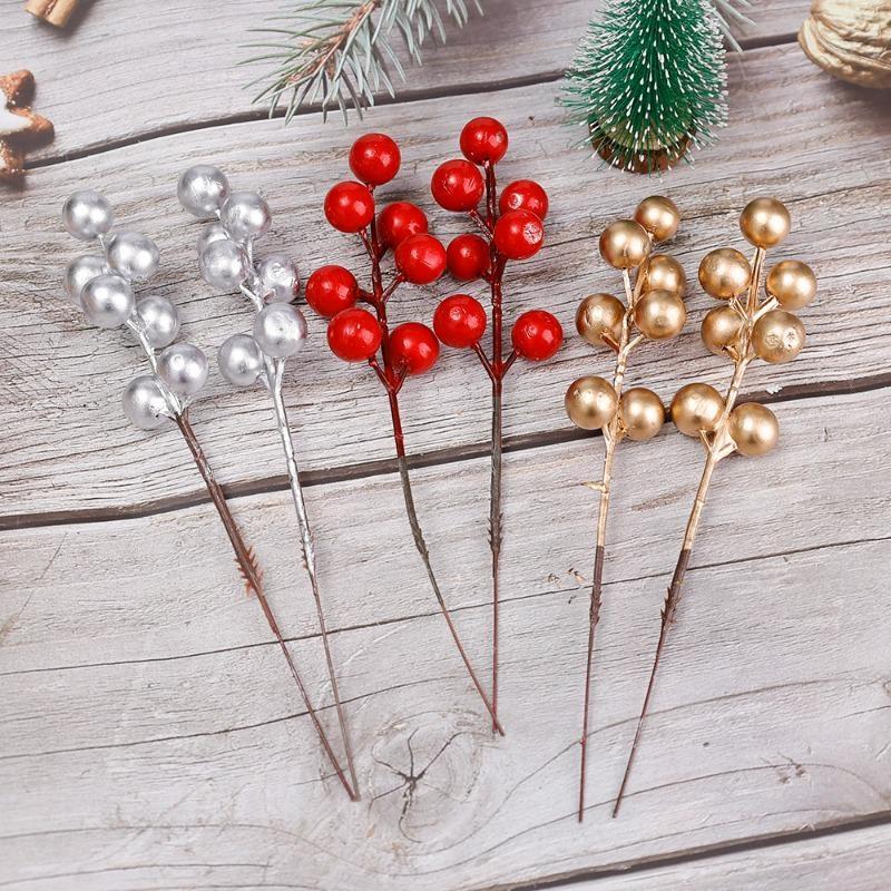 10pcs Artificial Holly Berry Christmas Decor Wire Bundle Garland Wreath Christmas New Year Fake Red Berries for Wreath DIY Home Decor