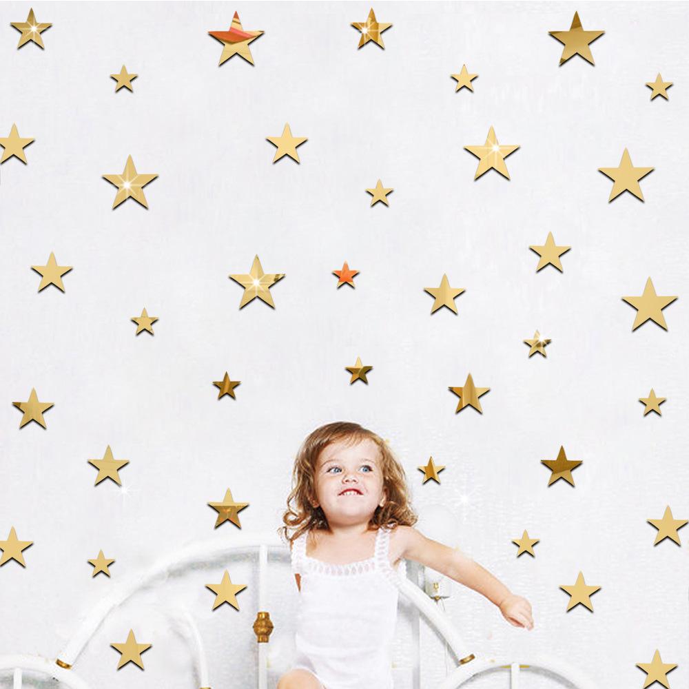 20pcs/set Acrylic Mirror Sticker Cartoon Starry Wall Stickers For Kids Rooms Home Decor Cute Star Wall Decals Baby Nursery Mural