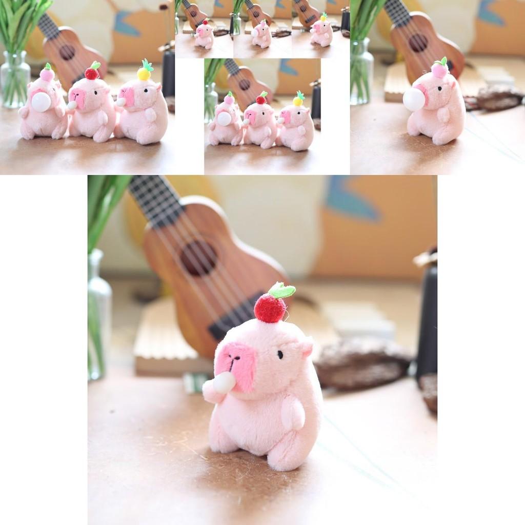 Cute Capybara Bubble Blowing Plush Keychain Ultra Soft Short Plush Stuffed Animal Toy In Pink Yellow Red