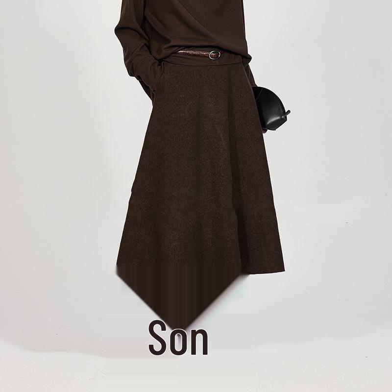 Mixed Color Merino Wool A-line Skirt with Silk Waistband - Winter 2026 Collection M