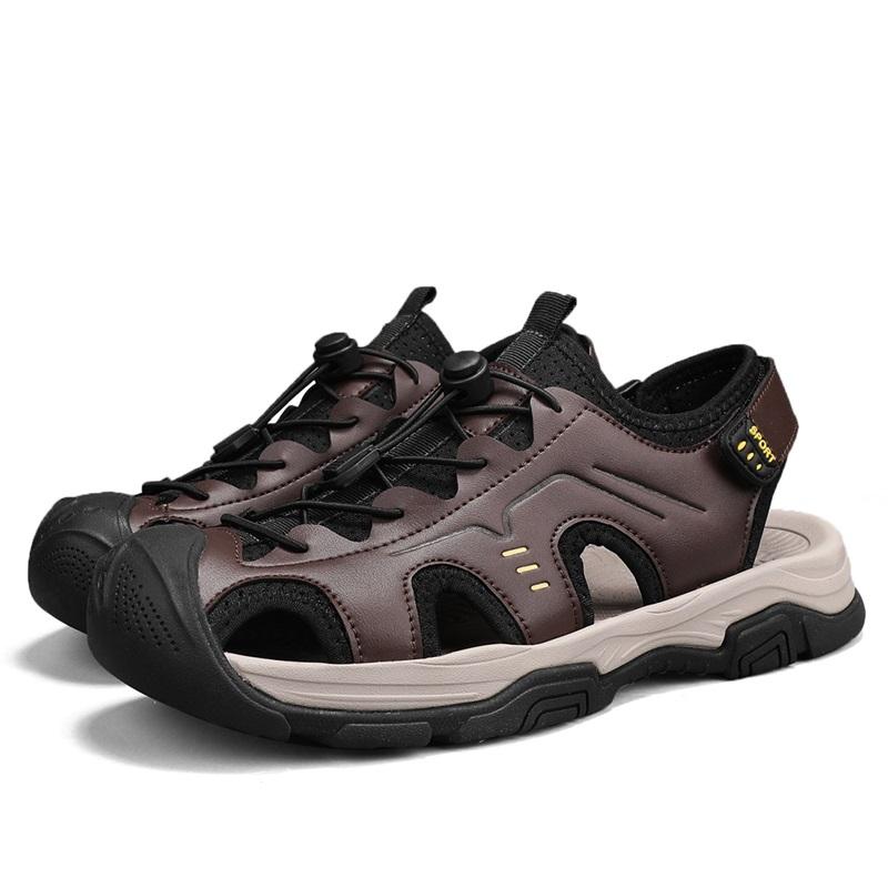 

Fashion Men s Sandals Summer Outdoor Casual Shoes Head-Carried Beach Luxury Sandals Sport Handmade Slippers Mens Slip on Walking Shoes 46 темно-коричневого