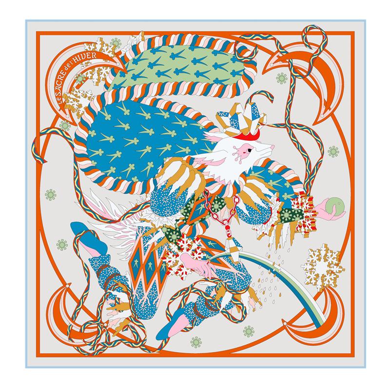 POBING Twill Silk Scarf Women Euro Horse Print Square Scarves Echarpes Foulards Femme Wraps Bandana Lxury Hijab