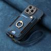 Rfid Blocking Pu Leather Phone Case With Ring Holder Strap Card Slot For Iphone