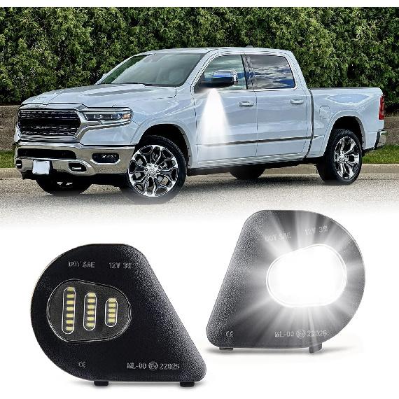 LED Side Mirror Puddle Light Compatible with Ram 1500 2500 3500 4500 5500 2010-2019, White Mirror Puddle Lamps for Pickup Truck, 6000K Turn Signal