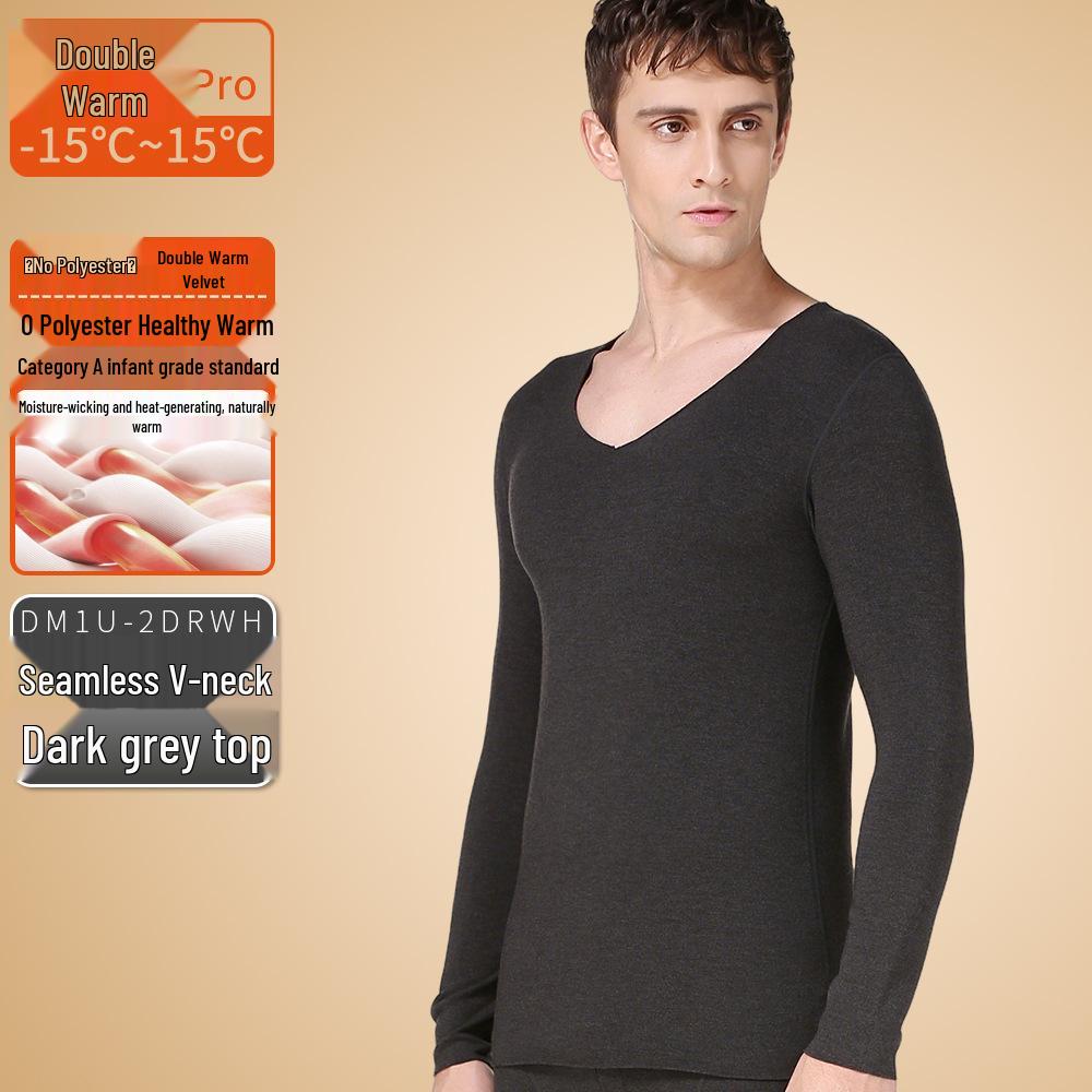 Men's Seamless Polyester Base Layer: No-Pill V-Neck, Round Neck, Mid-High Neck, Warm Autumn Top & Pants
