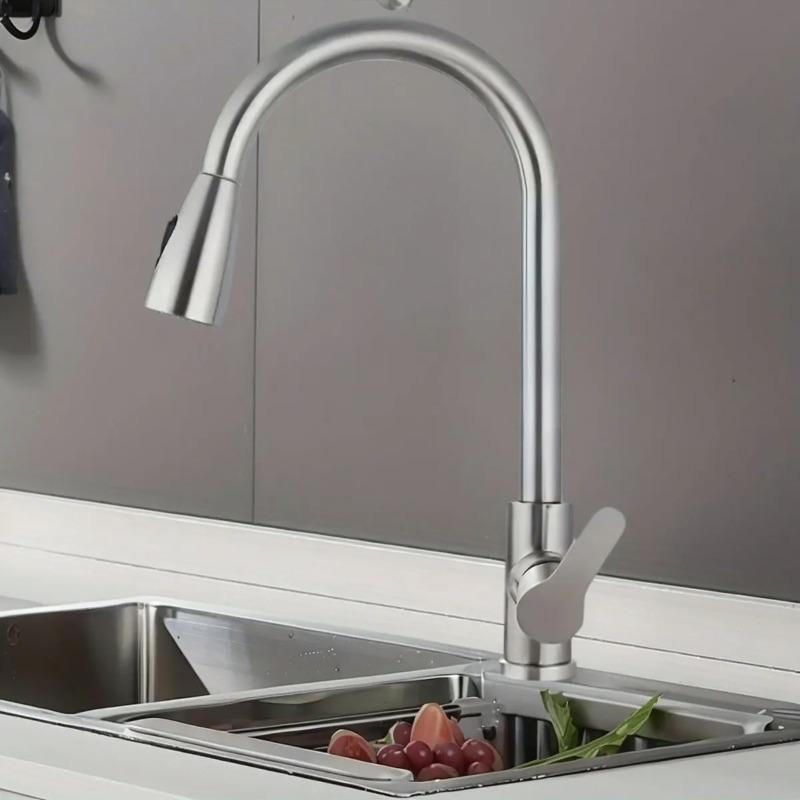 Modern  Stainless Steel Pull-Down Kitchen Faucet, 360° Swivel Hot/Cold Water Tap with Dual Function Pull Out  for Kitchen Sink