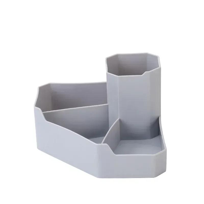Caja de almacenamiento creativa para cosméticos y papelería de esquina de escritorio con cuatro rejillas, caja de almacenamiento para lápices labiales y bolígrafos, soporte para papelería del hogar