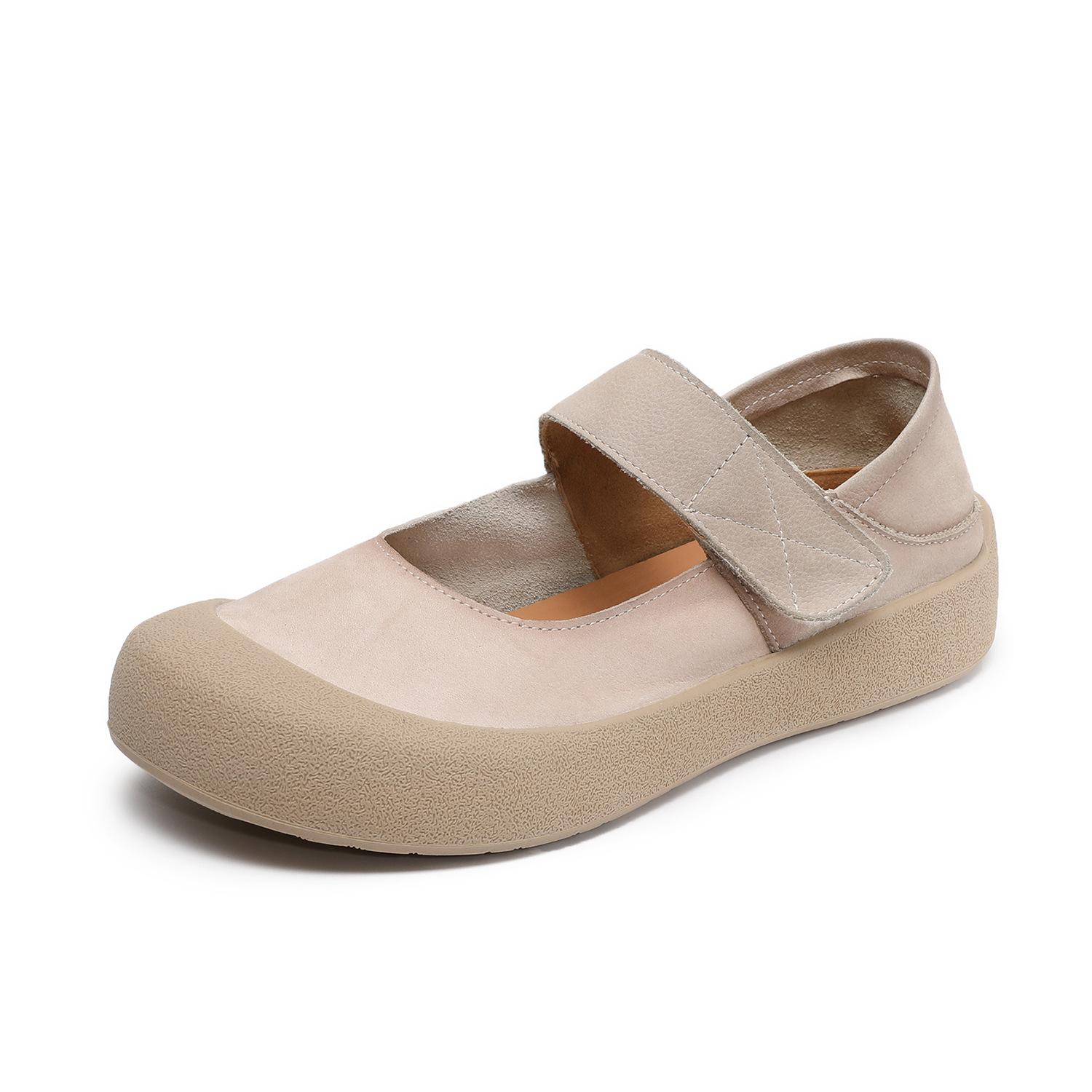 

Johnature Vintage Genuine Leather Mary Janes Flat Shoes Round Toe Soft Soled Women s Shoes 40 бежевий