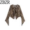 Zbzr Autumn New Women Clothes Western Style Fashion Temperament Leopard Print V-neck Body Waist Hugging Bell Sleeve Shirts Top
