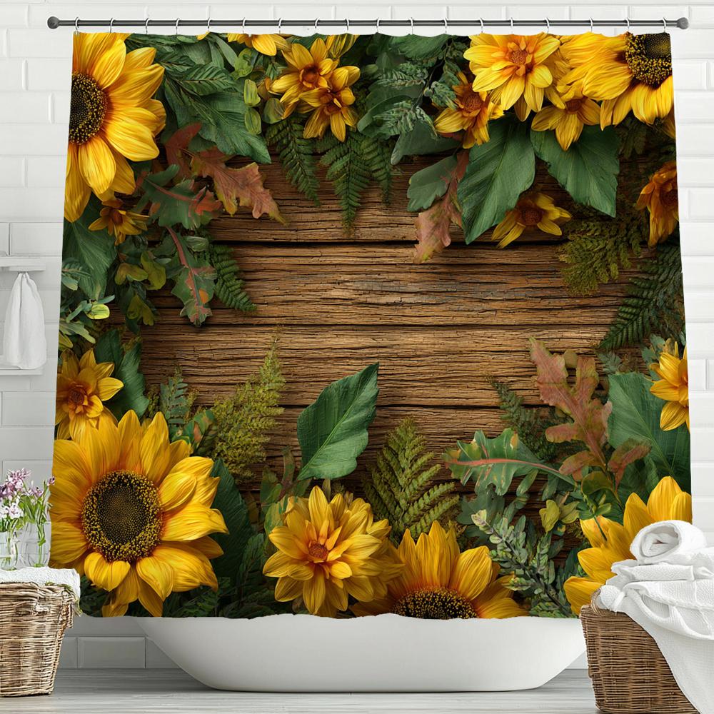 Plants and Flowers On the Board, Sunflowers Shower Curtain Bathroom Curtain,Hanging Curtain 12 Hooks Decoration Machine Washable