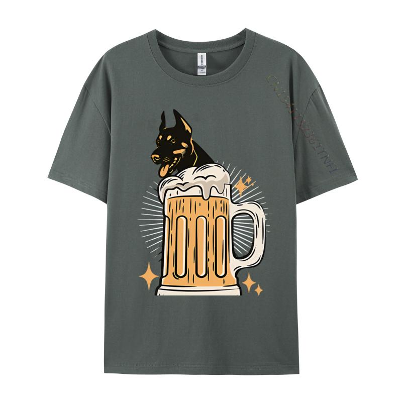 Doberman Dog Lover Funny Beer Lover Tshirt Black High Quality Funny Style T Shirt Cotton Mens Tops Tees