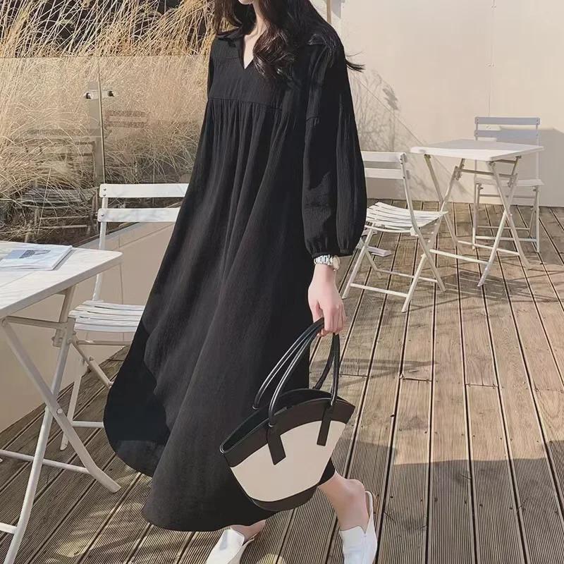 2024 Summer Chic Korean V-Neck Lace Lantern Sleeve Dress