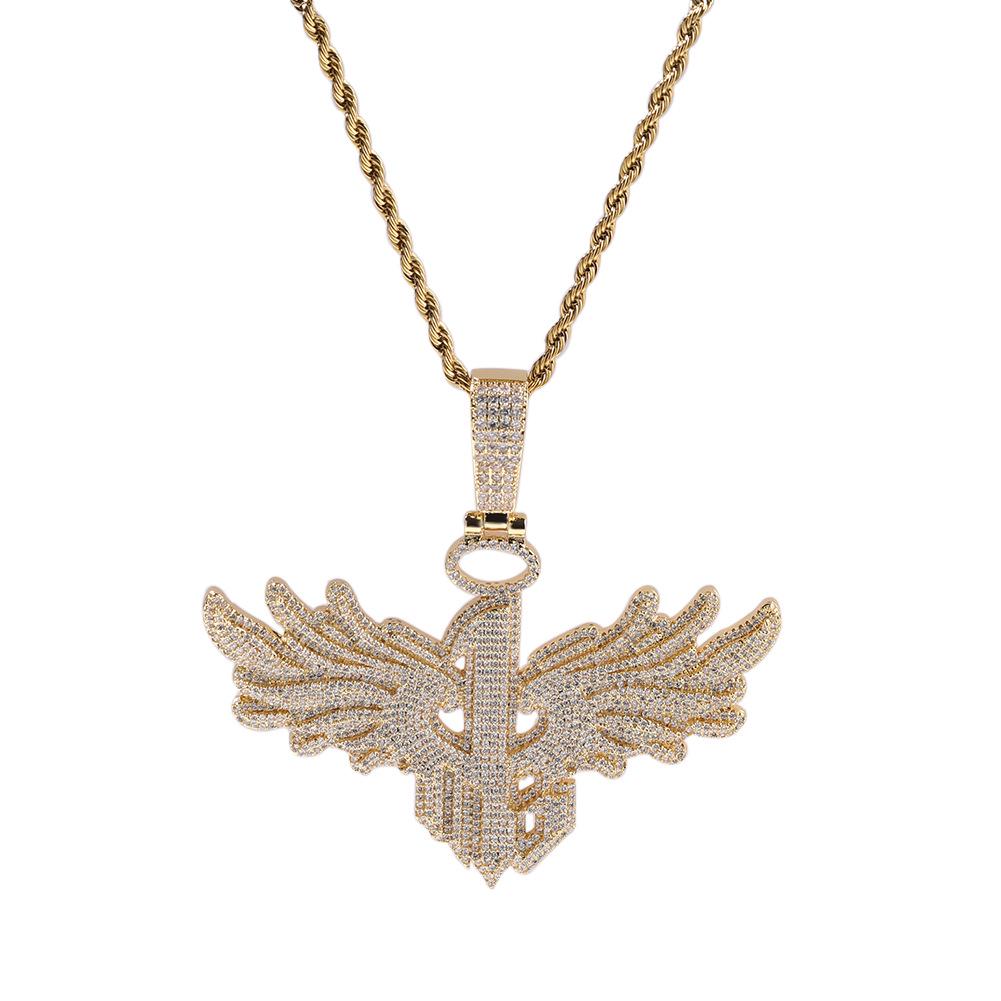 Trendy Hip Hop Men's Necklace: Big Wing Pendant with Copper and Zircon