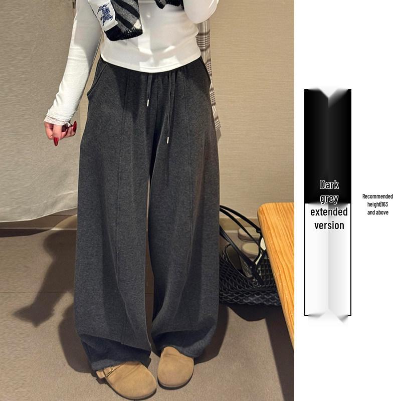 Women's Coffee-Colored High-Waisted Wide-Leg Pants - Mid-Rise with Thickened Fabric for Slimming Effect - Autumn/Winter 2025