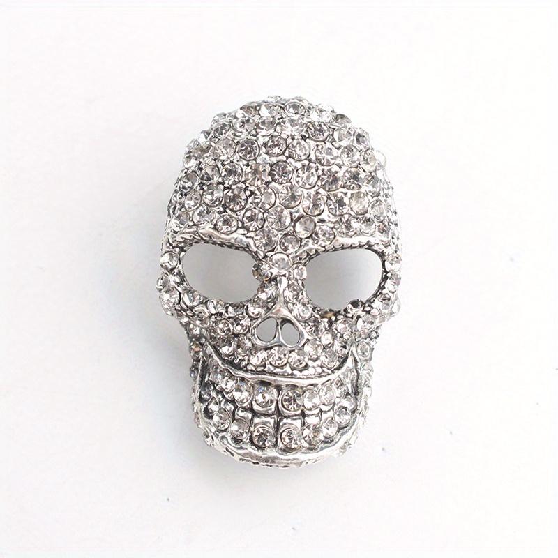 Silver Rhinestone Skull Brooch, Gothic Punk Statement Pin for Halloween & Daily Wear