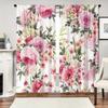 2PC Pink Rose Bouquet Sheer Curtains - Romantic Watercolor Floral Print Window Drapes for Bedroom Living Room Decor