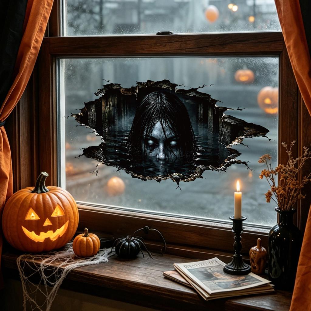 D Hole Horror Ghost Static Window Sticker Thriller Zombie Halloween Secret Room Window Decoration