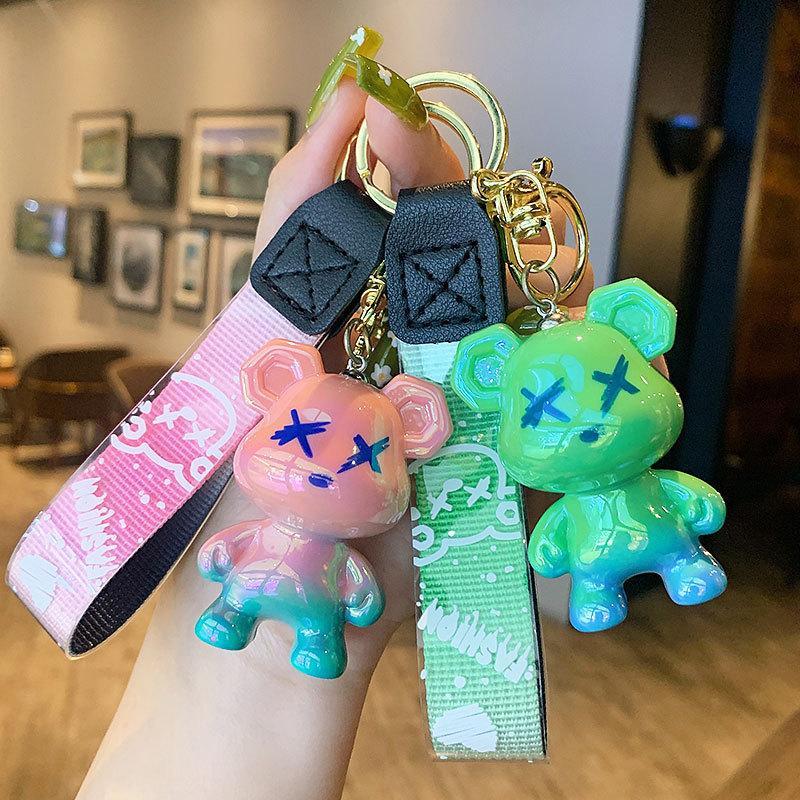 Coole Farbverlauf Graffiti Bär Schlüsselanhänger Cartoon Bären Paar Auto Schlüsselanhänger Anhänger Kreatives Kleines Geschenk