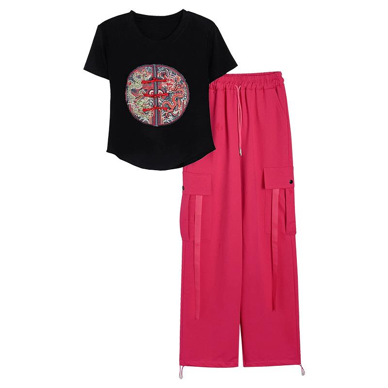 Chinese Style Casual Sports Suit Women's Summer T-shirt Overalls Suit