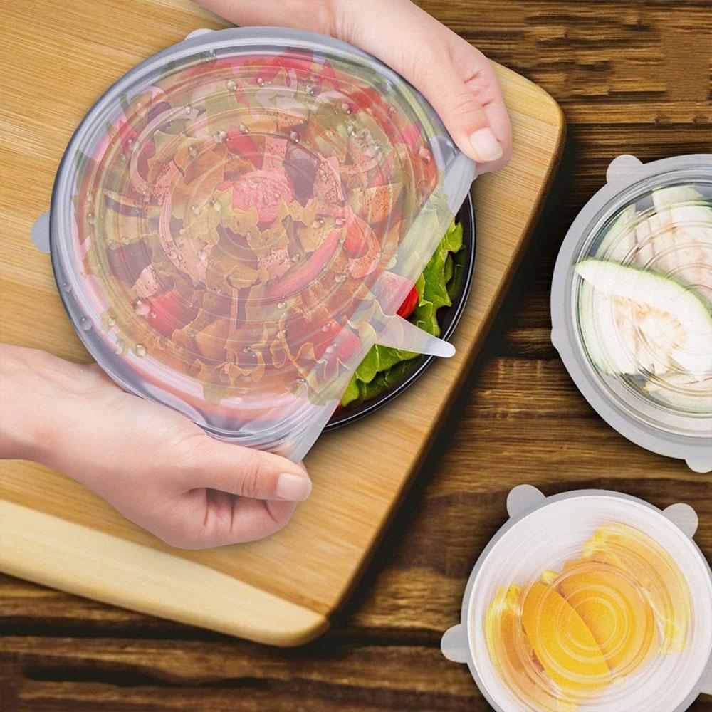 6PCS Adaptable Lid Silicone Cover Food Caps Elastic Stratchy Fresh Microwave Lids Stretch Silicone Cover for Kitchen Accessories