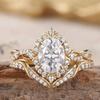 Attractive Gold Color Inlaid with White Stone Rings Set Round Flower Party Engagement Wedding Rings for Women Jewelry