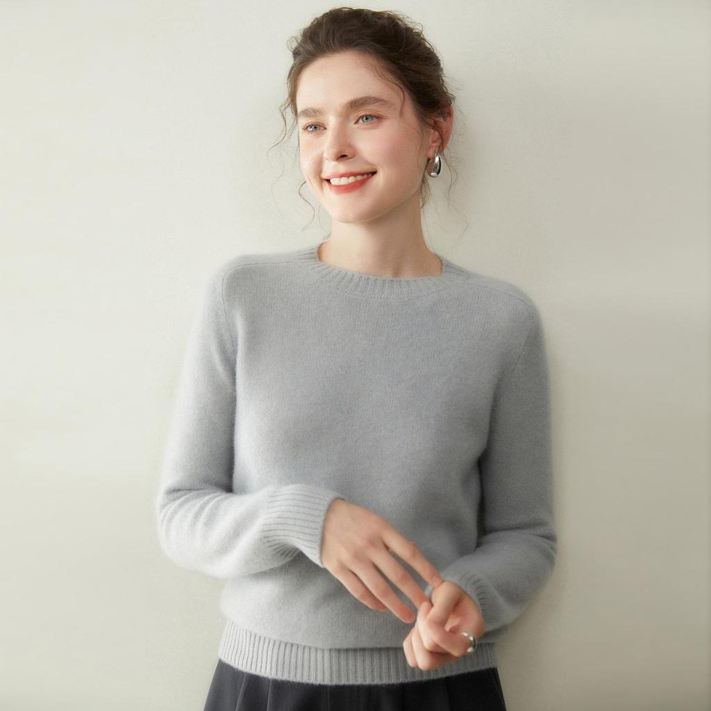 Damen Kaschmir Pullover mit Rundhalsausschnitt - Herbst/Winter Kollektion 2025, Sattelschulter, Verdickt, Uni-Farben, Lockere Passform, Figurschmeichelnde Strick-Basis.