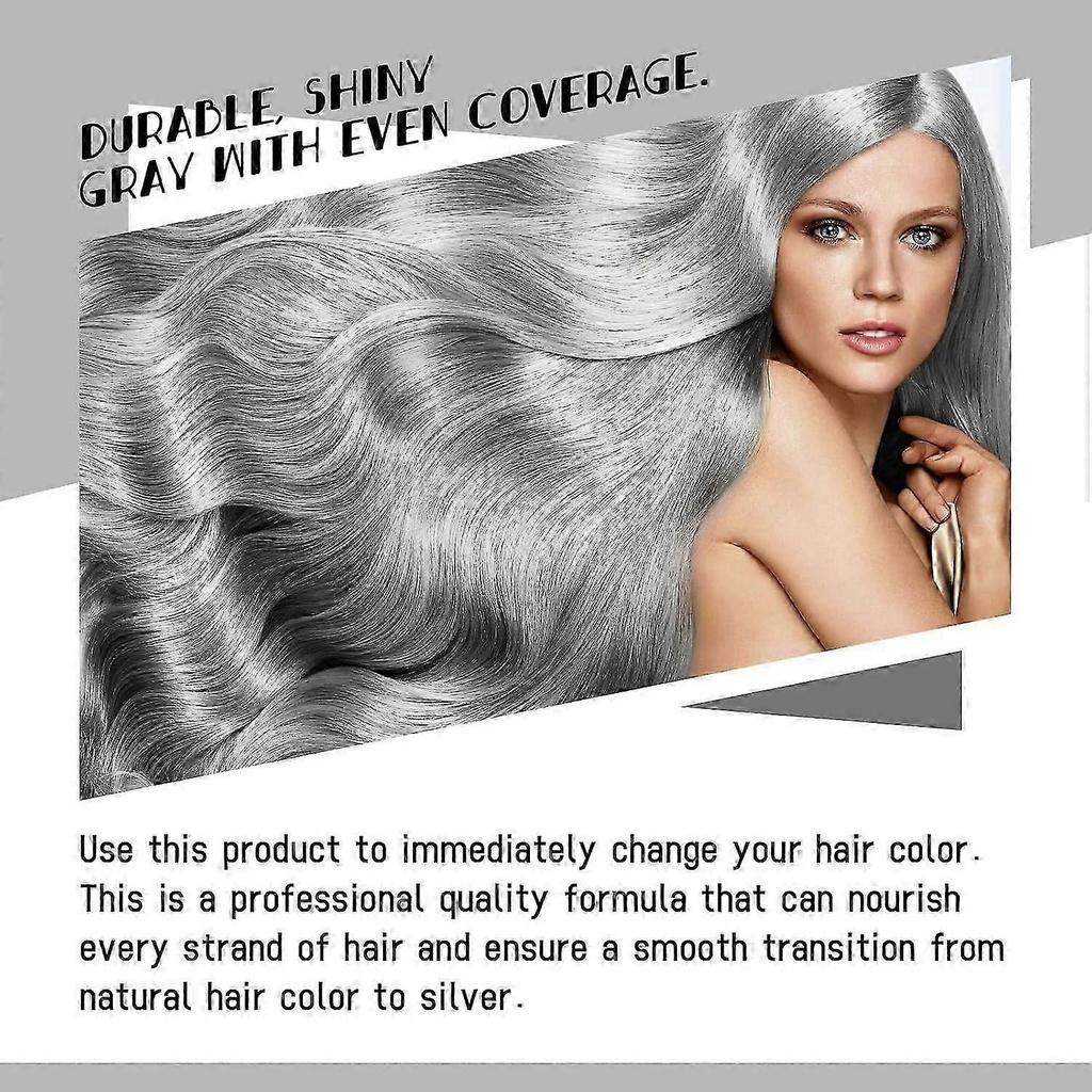 Silver Gray Natural Hair Dye Cream, Unisex Silver Hair Dye, Fashion Long-lasting, Non-stripping and Easy to Apply Color for All Hair Types