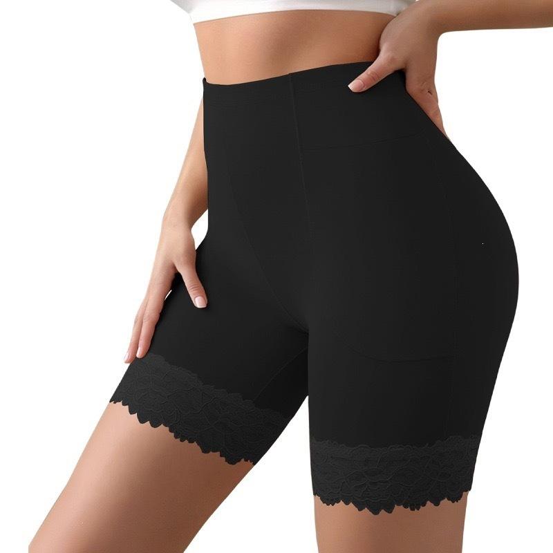 Plus Size Ladies Spring and Summer Lace Single Side Pocket High Waist Safety Leg Underwear