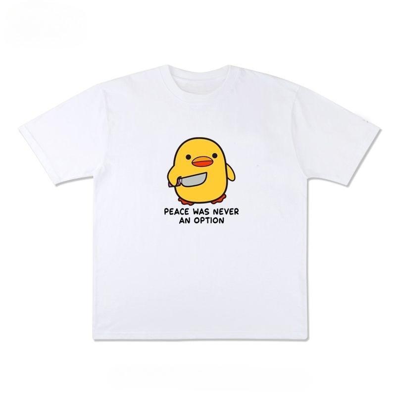 Peace Was Never An Option Fun English Duck Short-sleeved T-shirt Summer Pure Cotton Half-sleeved Niche