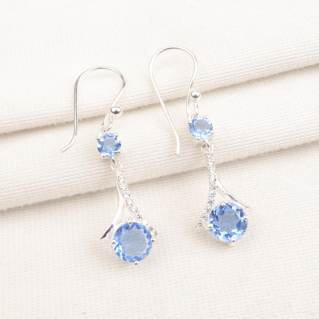 Tanzanite Gemstone 925 Sterling Silver Jewelry Zircon Earrings 1.84" For Party CZE-9-12