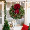 Pre-Lit Artificial Christmas Wreath,  Artificial Christmas Garland For Front Door With Red Bow, Cones, Red Berries,  LED Lights For Christmas Deco