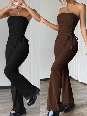 Sexy Streetwear Mode Set Damen Frühling Sommer Neue Ankünfte Schulterfreies Oberteil & Hose Zweiteiliges Outfit