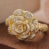 Huitan Aesthetic Flower Women Ring Gold Color Luxury Wedding Engagement Trendy Gentle Party Accessories Jewelry Inlaid Shiny CZ