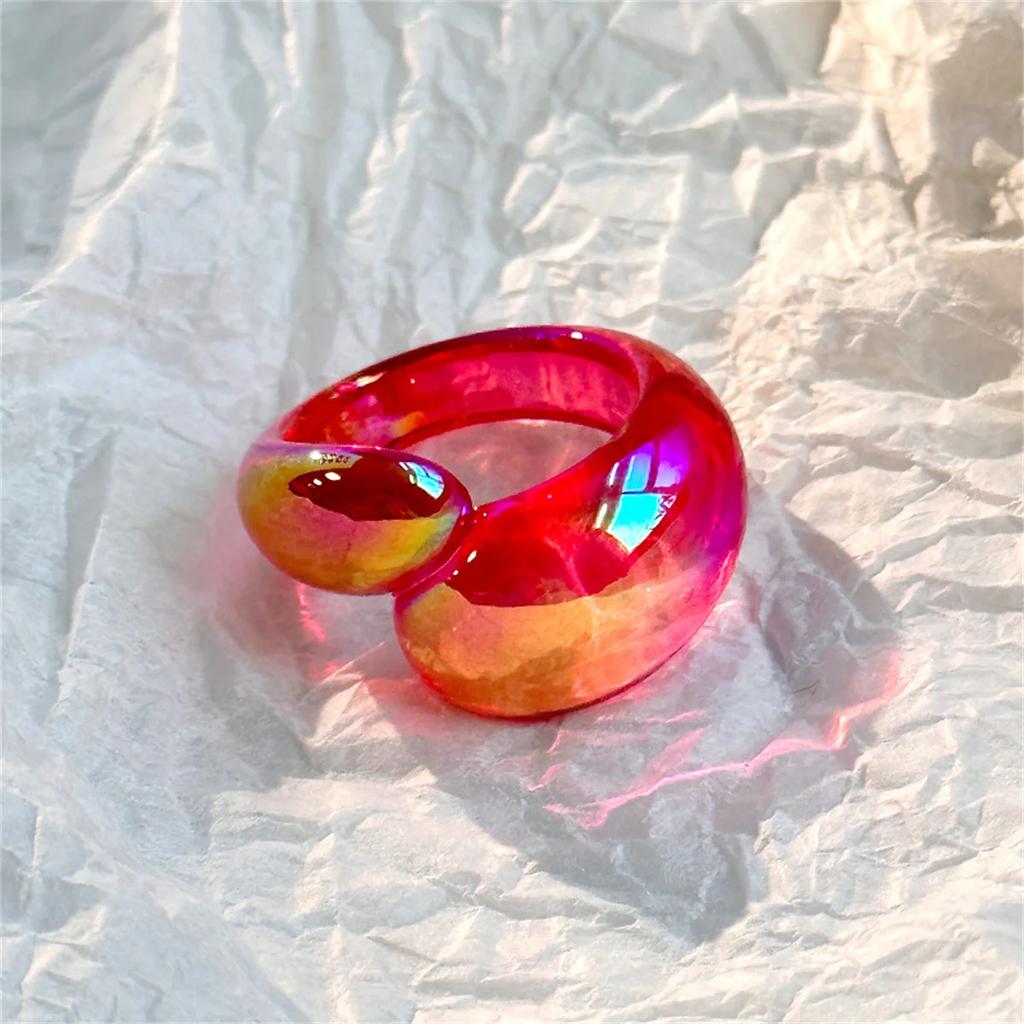Sweet Summer Mutilcolor Shiny Acrylic Resin Geometry Oval Cross Open Rings For Women Girls Korean Stacked Ring Travel Jewelry