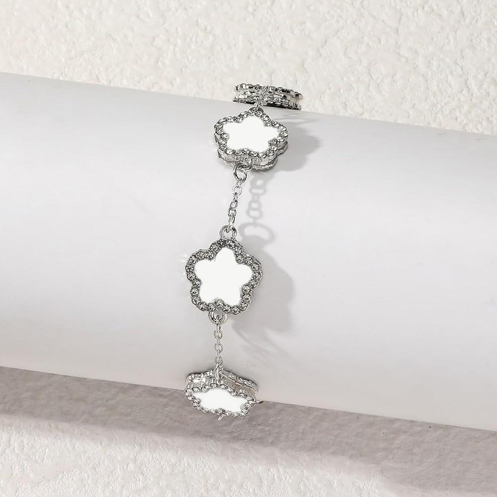 

Двосторонні жіночі наручні браслети Елегантний браслет з конюшиною Сплав Інкрустований 5-пелюстковими стразами Підходить для щоденного носіння жінками білий