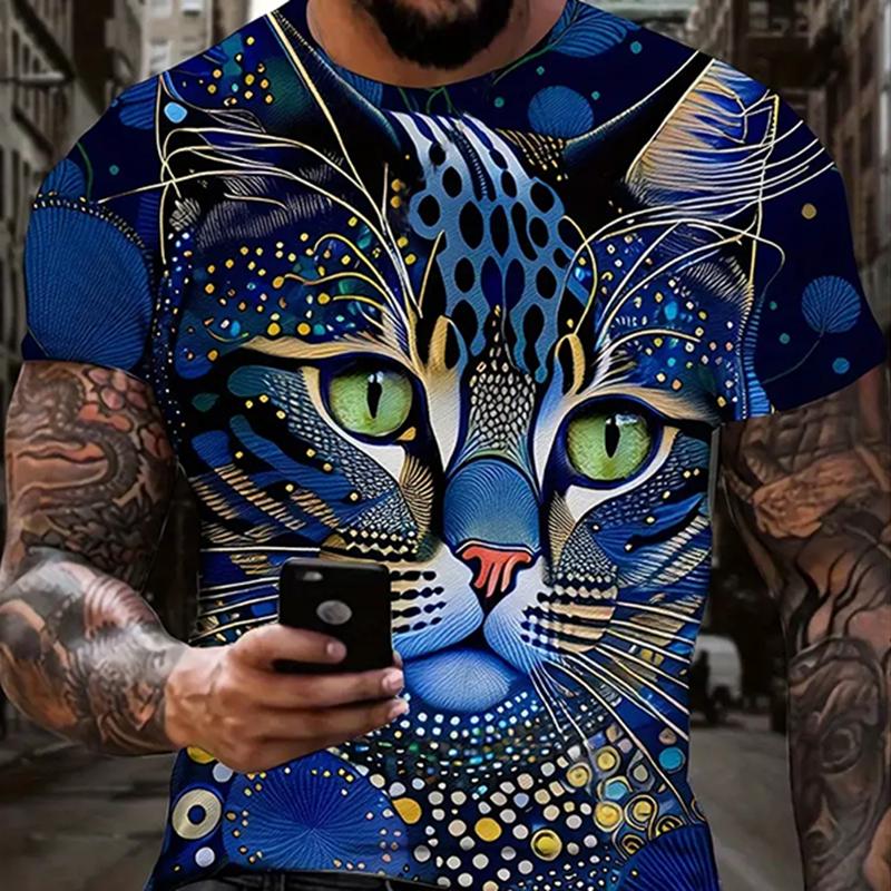 Men's Crew Neck Print Fierce Animal Pattern Oversized Men's Shirt Y2K Style Fashion Breathable Refreshing Short Sleeve
