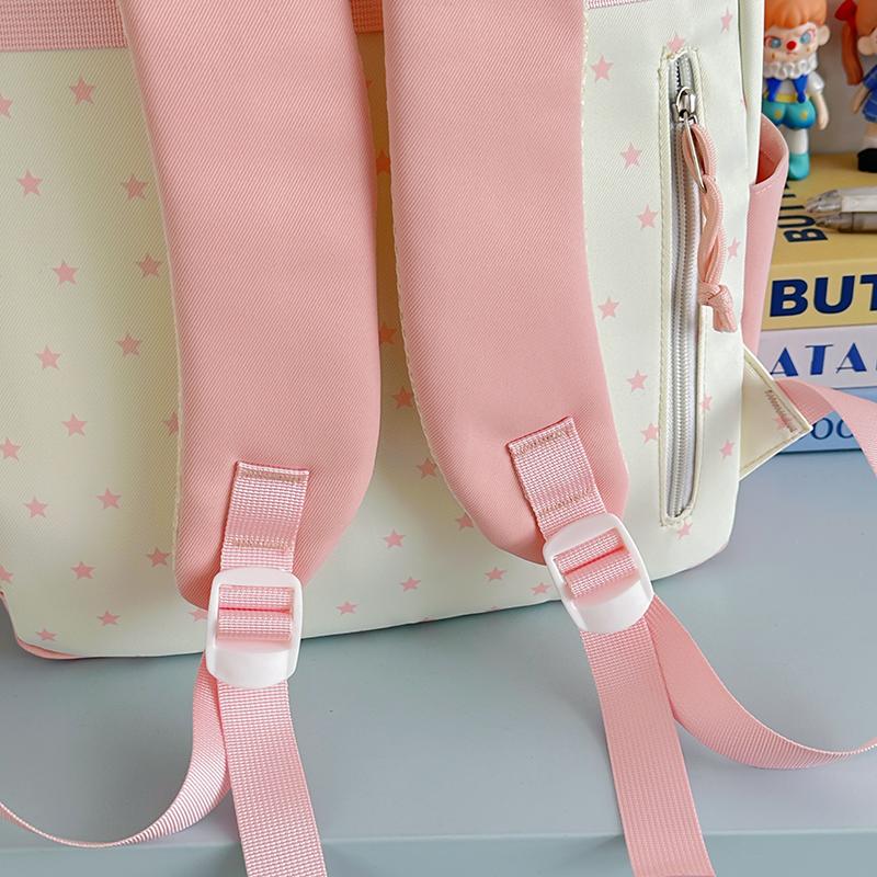 Student Schoolbag Women's Large Capacity Star Printed Backpack Colorblock Travel Backpack