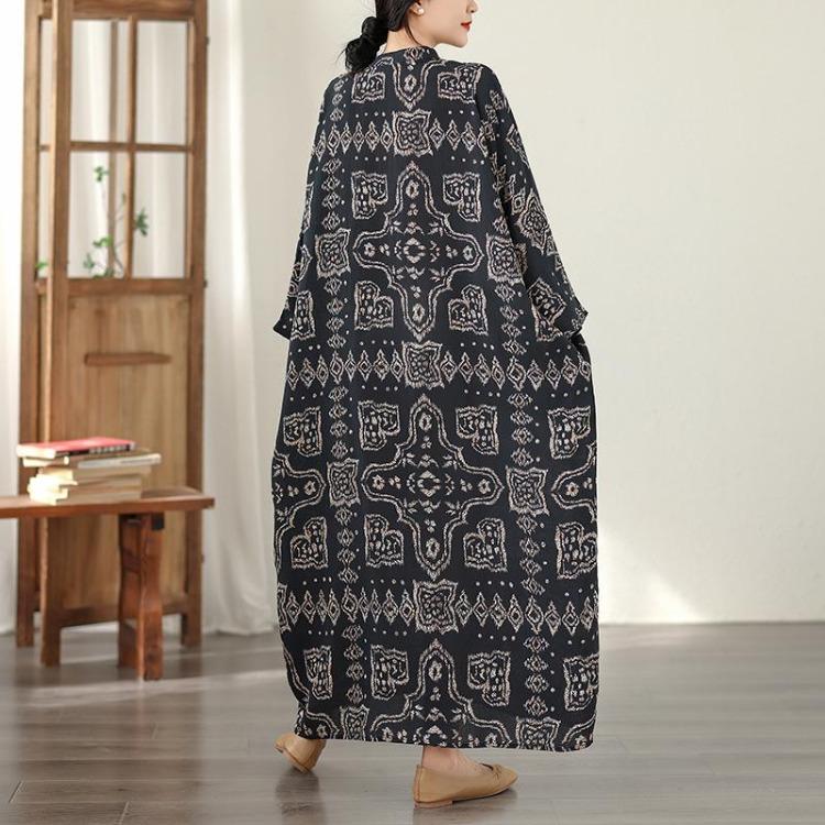Vintage Floral Maxi Dress Plus Size Women Long Sleeve Oversize Loose Basic Spring Summer  New